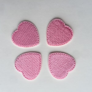 Set of 4 Pink Heart Iron/ Sew On Full Embroidered Patch Appliqués Badge