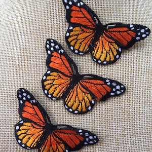 Set of 3 Orange Butterfly Iron/ Sew On Full Embroidered Patch Appliqués Badge zdjęcie 2