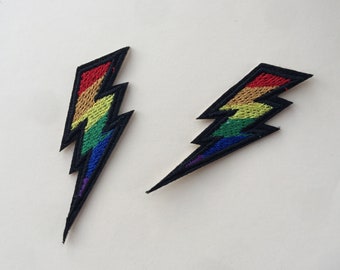 Set of 2 lightning Bolt Iron / Sew On Full Embroidered Patch Appliqués Badge