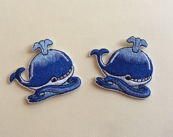 Set of 2 Blue whale Full Embroidered Iron On Sew On Embroidered Motifs