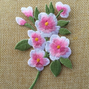 Pink Peach Apple Blossom Flower Iron/ Sew On Embroidered Patch Appliqués Badge