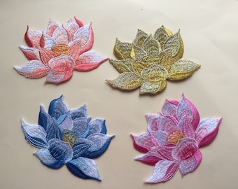 Lotus Flower Iron On Sew On Embroidered Patch Appliqués Badge