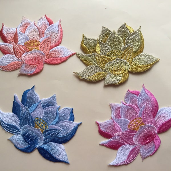 Lotus Flower Iron On Sew On Embroidered Patch Appliqués Badge