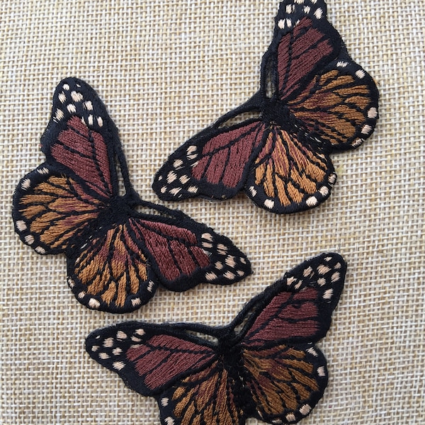 Set of 3 Brown Butterfly Iron/ Sew On Full Embroidered Patch Appliqués Badge