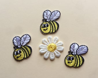 バンブルビー＆デイジー刺繍パッチアップリケ - 3個セット