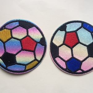 Set Of 2 Rainbow Football Iron/ Sew On Embroidered Patch Appliqués Badge