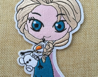 Large Elsa and Olaf Iron / Sew On Full Embroidered Patch Appliqués Badge