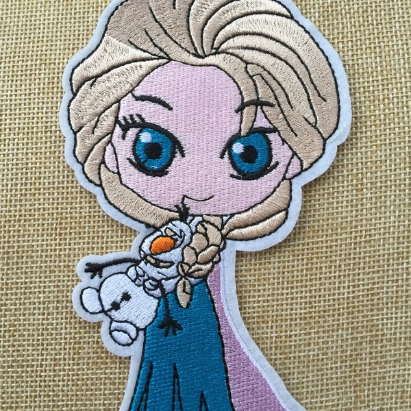 Large Elsa and Olaf Iron / Sew On Full Embroidered Patch Appliqués Badge