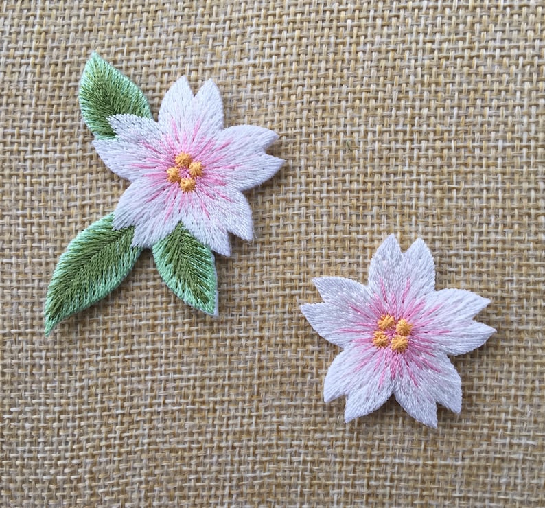 Set Of 2 Flower Iron Sew On Full Embroidered Patch Appliqu\u00e9s Badge
