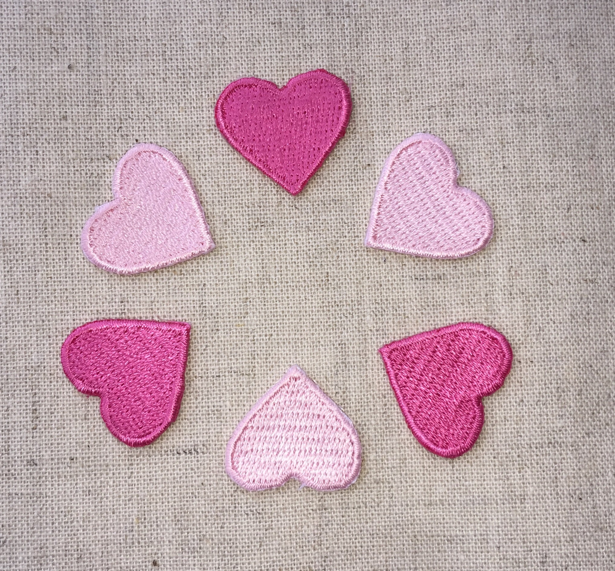 Set of 6 Pink Heart Iron / Sew On Full Embroidered Patch Appliqués Ba…