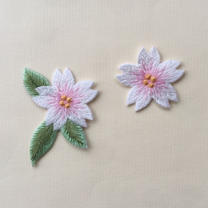 Set Of 2 Flower Plum Blossom Patch Iron On Patch Sew On Full Embroidered Patch Appliqués Badge