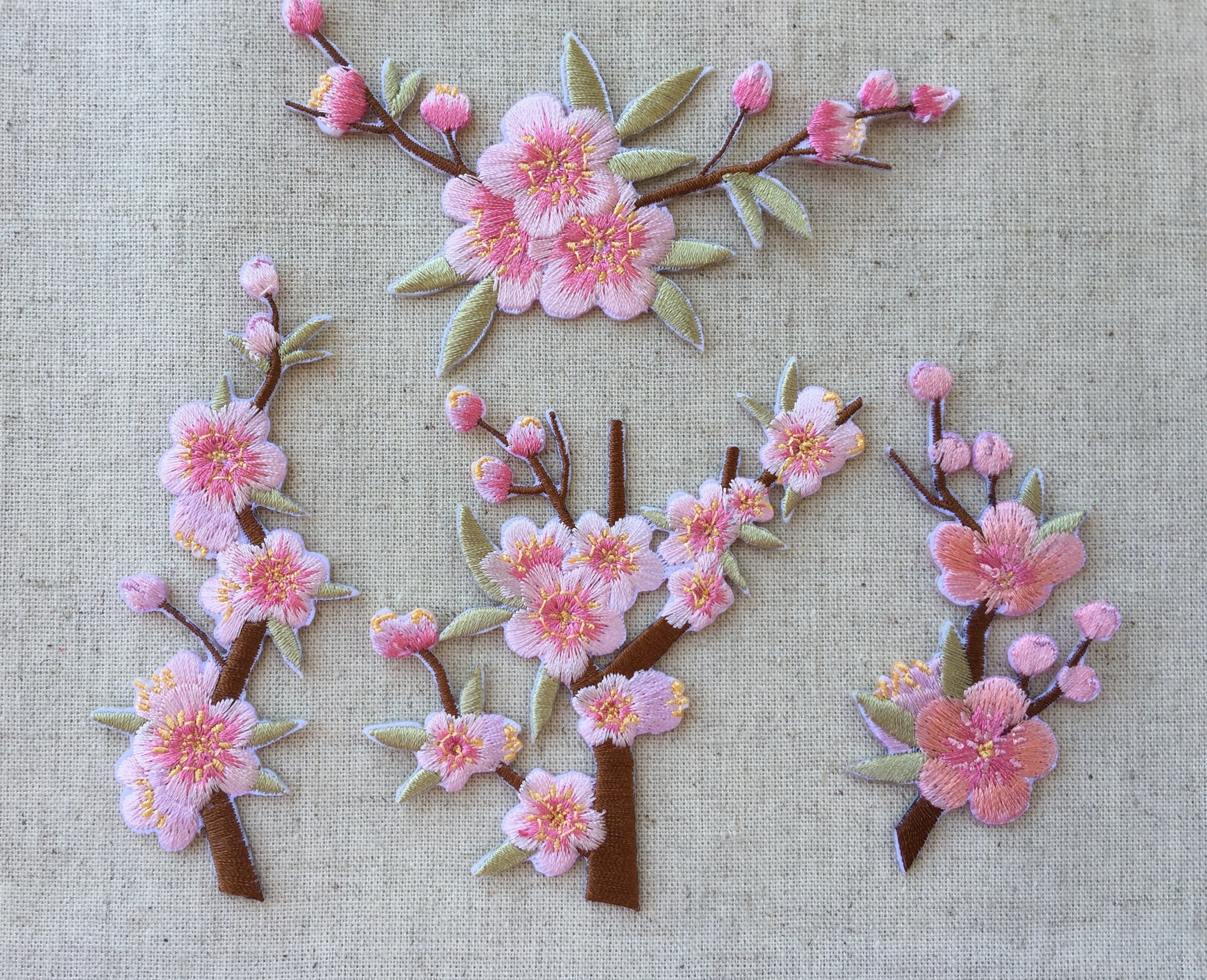 Peach Apple plum Blossom Flower Iron/ Sew On Embroidered Patch Appliqués Badge