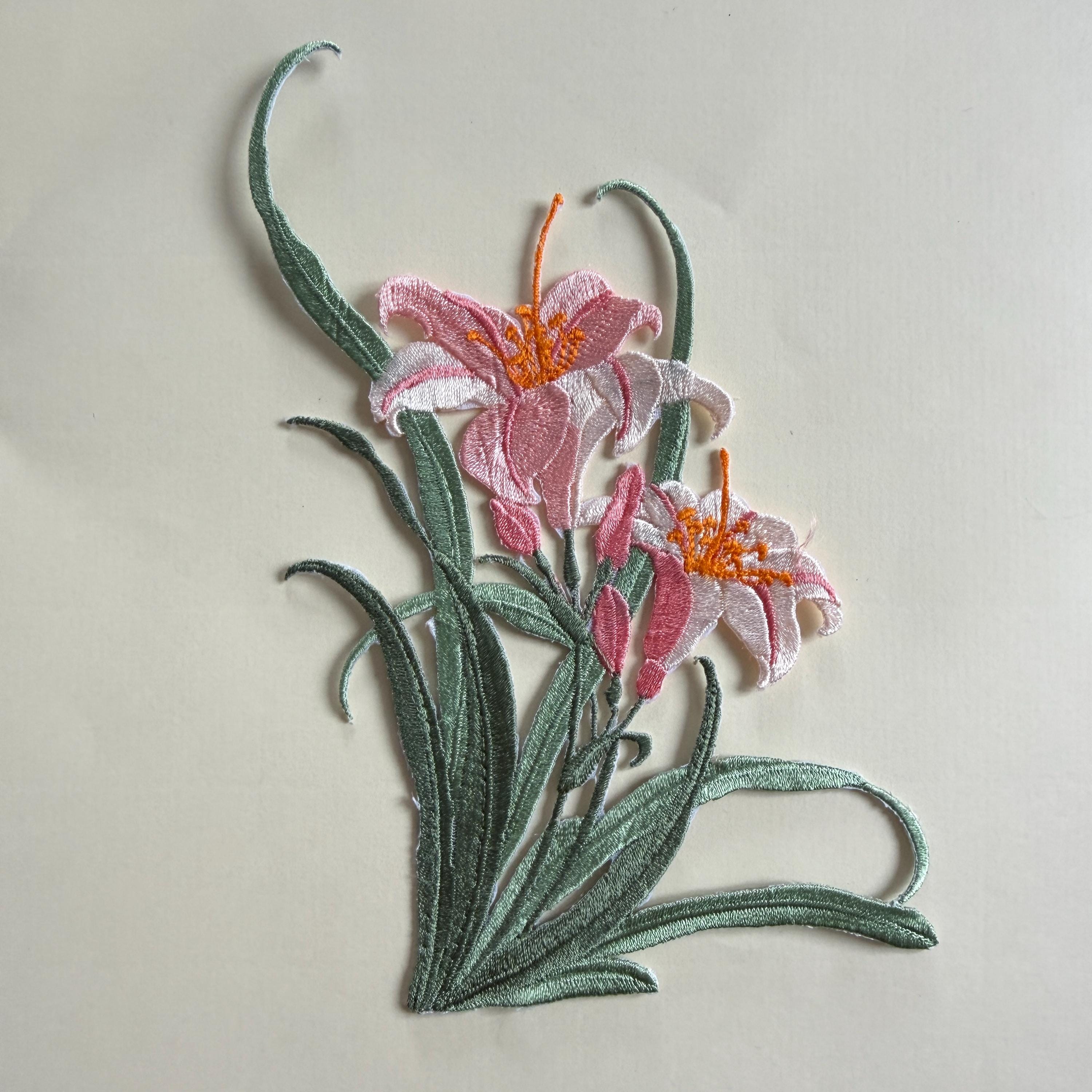 Lily Flower Iron on Sew on Full Embroidered Patch Appliqués Badge