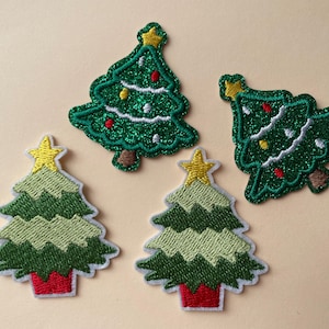 Set of 2 Christmas Tree Iron On Patch Sew On Embroidered Patch Appliqués Badge