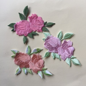 Set Of 3 Rose Flowers Iron/ Sew On Full Embroidered Patch Appliqués Badge