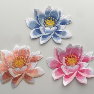 Lotus Flower Iron On Sew On Embroidered Patch Appliqués Badge Motifs