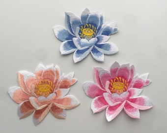 Lotus Flower Iron On Sew On Embroidered Patch Appliqués Badge Motifs
