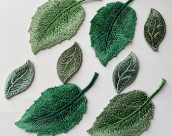 Leaf Appliqués: Set of 2 Sew-On leaves Embroidered Patches
