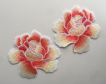 Set Of 2 Rose Flowers patches Sew On Full Embroidered Patch Appliqués Badge