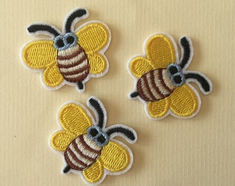 Set Of 3 Yellow Bumble Bee Iron / Sew On Full Embroidered Patch Appliqués Badge