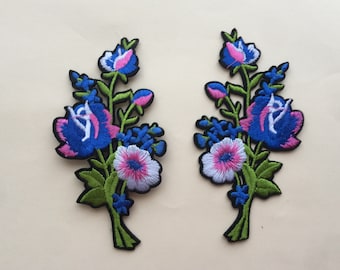 Blue flower Iron on Sew On Embroidered Patch Appliqués Badge