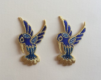 Set Of 2 Bird Gold and Blue Colour Iron / Sew On Full Embroidered Patch Appliqués Badge