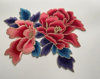 Large Flower Embroidered Sew On Patch Appliqué (24.5cm x 20cm)