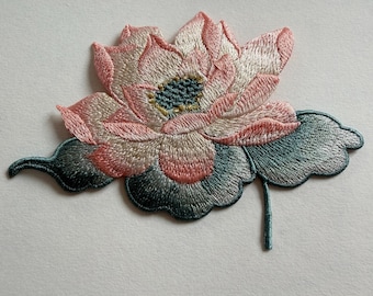 Lotus Flower Iron On Sew On Full Embroidered Patch Appliqués Badge