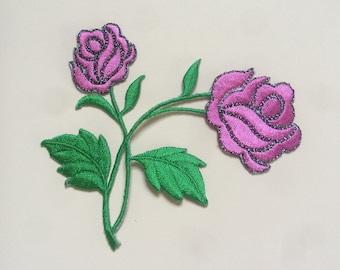 Rosa Rose Blume Eisen / Nähen auf voller bestickt Patch Applikationen Abzeichen Handwerk