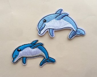 Set van 2 dolfijnen opstrijkbare naai op geborduurde patch appliqués badge