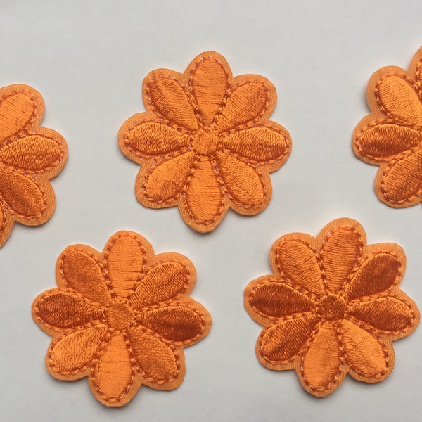 Set of 5 Orange Flower Petals Iron/ Sew On Embroidered Patch Appliqués Badge