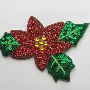 Christmas Flower Poinsettia Self Adhesive patches Iron On Sew On Embroidered Patch Appliqués Badge
