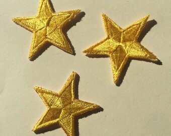 Set Of 3 Yellow Colour Star Iron On Sew On Full Embroidered Patch Appliqués Badge