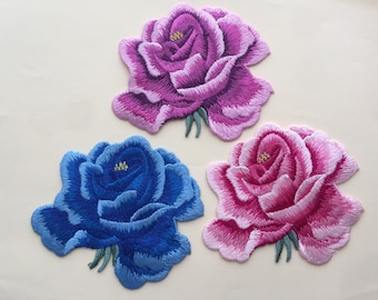 Rose Flower Sew On Embroidered Patch Appliqués Badge Motifs