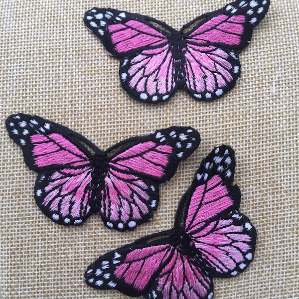 Set of 3 Light Pink Butterfly Iron/ Sew On Full Embroidered Patch Appliqués Badge