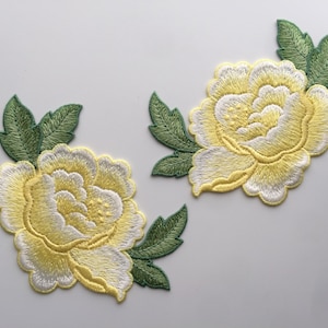 Set Of 2 Yellow colour Rose Flowers Sew On Full Embroidered Patch Appliqués Badge