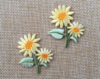 Set of 2 Chrysanthemums Iron On Patch Sew On Full Embroidered Patch Appliqués Badge