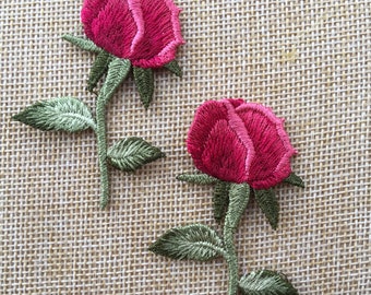 Set of 2 Rose Flower Sew On Full Embroidered Patch Appliqués Badge