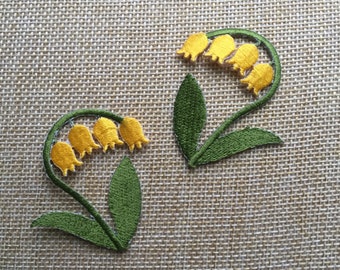 Set of 2 Bluebells Yellow colour Iron/ Sew On Full Embroidered Patch Appliqués Badge