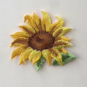 Sunflower with leaves Iron on patch Sew On Full Embroidered Patch Appliqués Badge