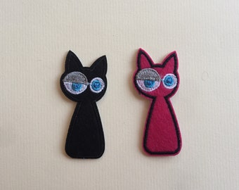 Set Of 2 Cat Iron / Sew On Embroidered Patch Appliqués Badge