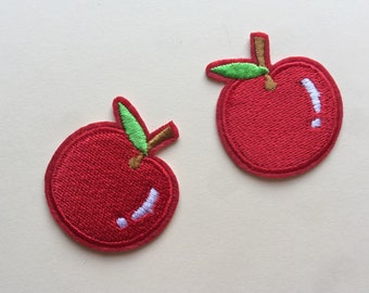 Set of 2 Apple Iron On Sew On Full Embroidered Patch Appliqués Badge