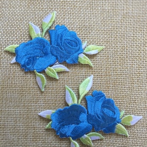 Set Of 2 Rose Flowers Iron/ Sew On Full Embroidered Patch Appliqués Badge