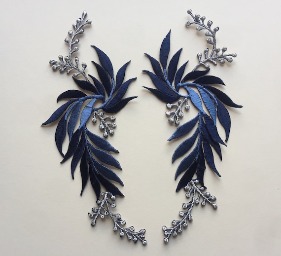 Set of 2 Blue Colour Flower Iron/ Sew on Embroidered Patch Etsy