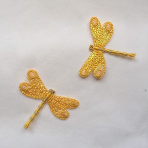 Set of 2 Yellow Dragonfly Iron On Sew On Embroidered Patch Appliqués Badge