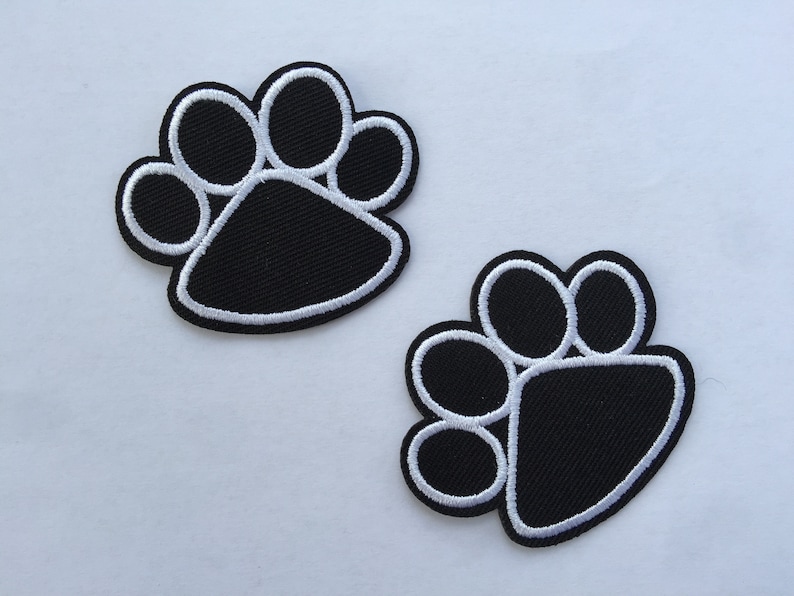 Set of 2 Dog Paw Black Iron On Sew On Embroidered Patch Appliqu\u00e9s Badge