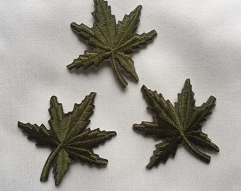 Lot de 3 insignes d'appliqués de patch brodé en fer à coudre de feuille de couleur vert armée