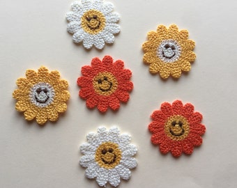 Set Of 2 Sunflower Happy Face Sew On Full Embroidered Patch Appliqués Badge