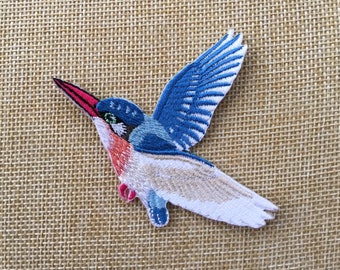 Kingfisher Bird Blue Bird Iron On Sew On Full Embroidered Patch Appliqués Badge