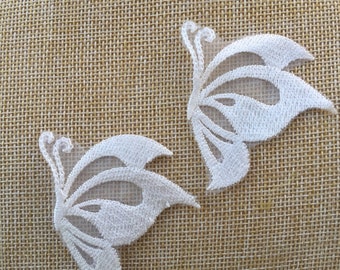 Set Of 2 Ivory Butterfly Sew On Embroidered Patch Appliqués Badge